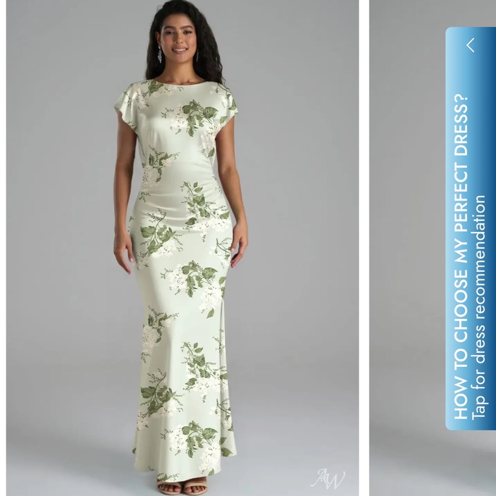Elegant Mint Floral Satin Gown garden party new 6 satin green AW BRIDAL - Picture 2 of 7